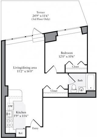 1-bed apartment, 58 m²