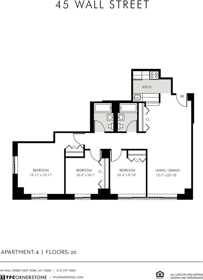 Wall St 2008, New York, NY 10005 3 Bedroom Apartment for Rent