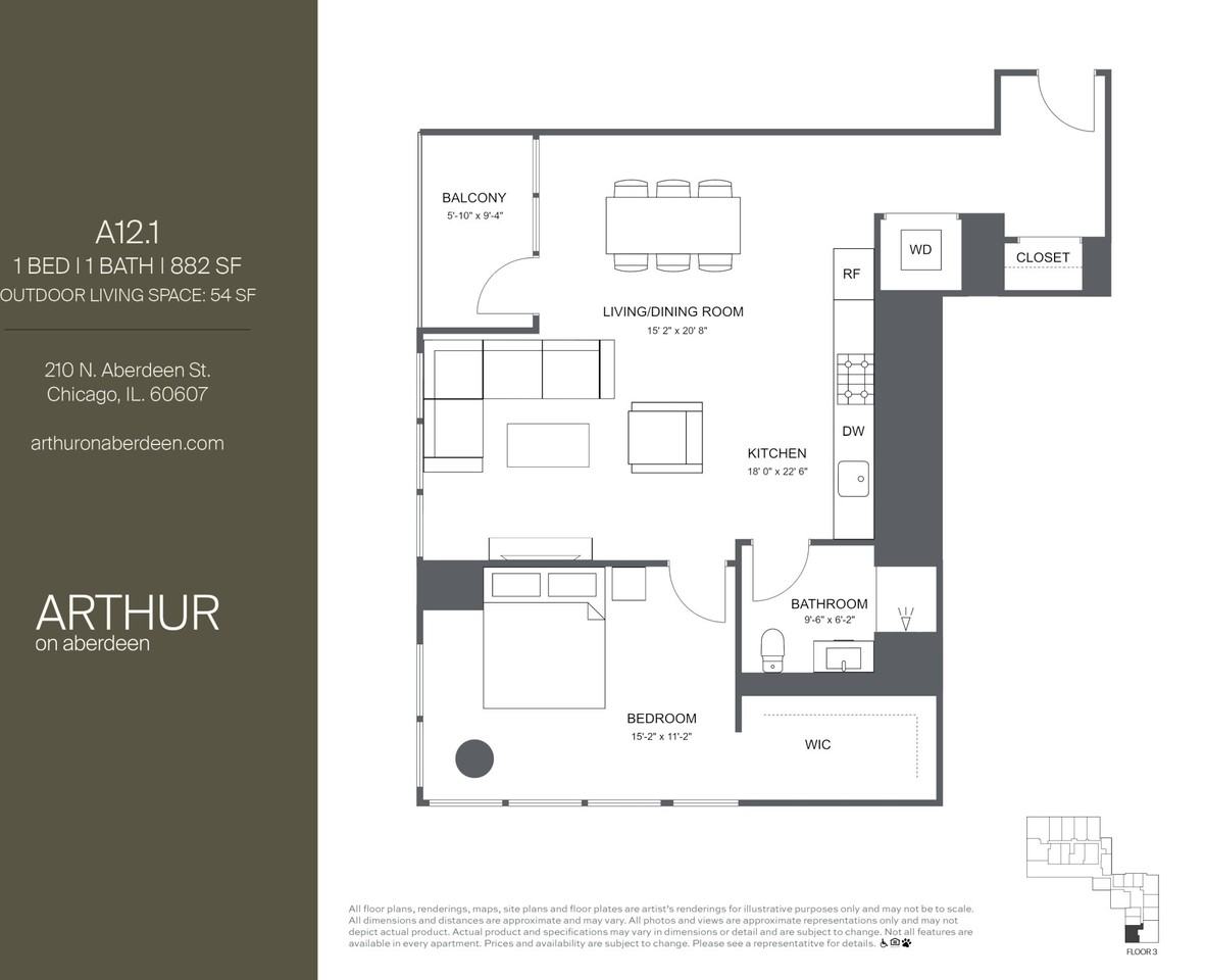 N Aberdeen St 523, Chicago, IL 60607 1 Bedroom Apartment for Rent