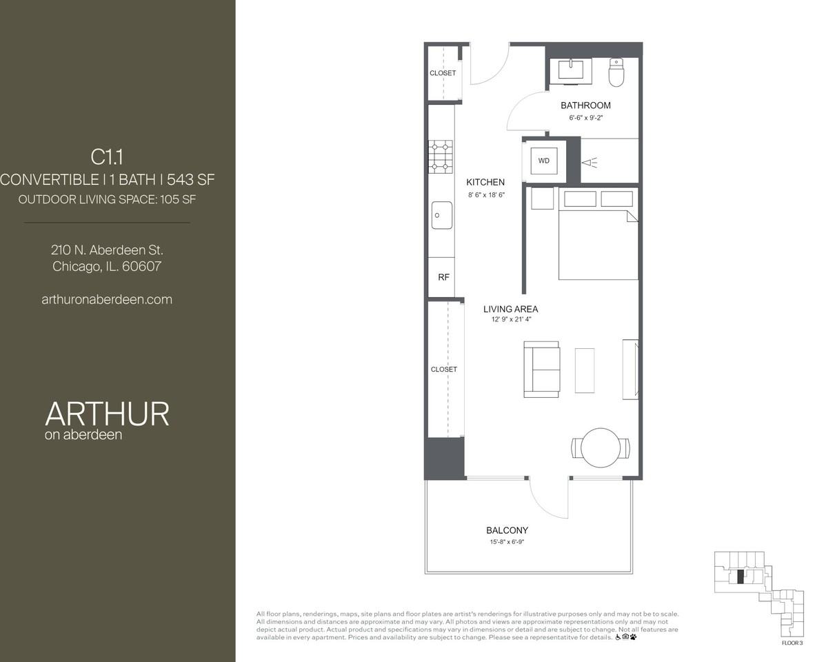 N Aberdeen St 605, Chicago, IL 60607 Studio Apartment for 2,030/month