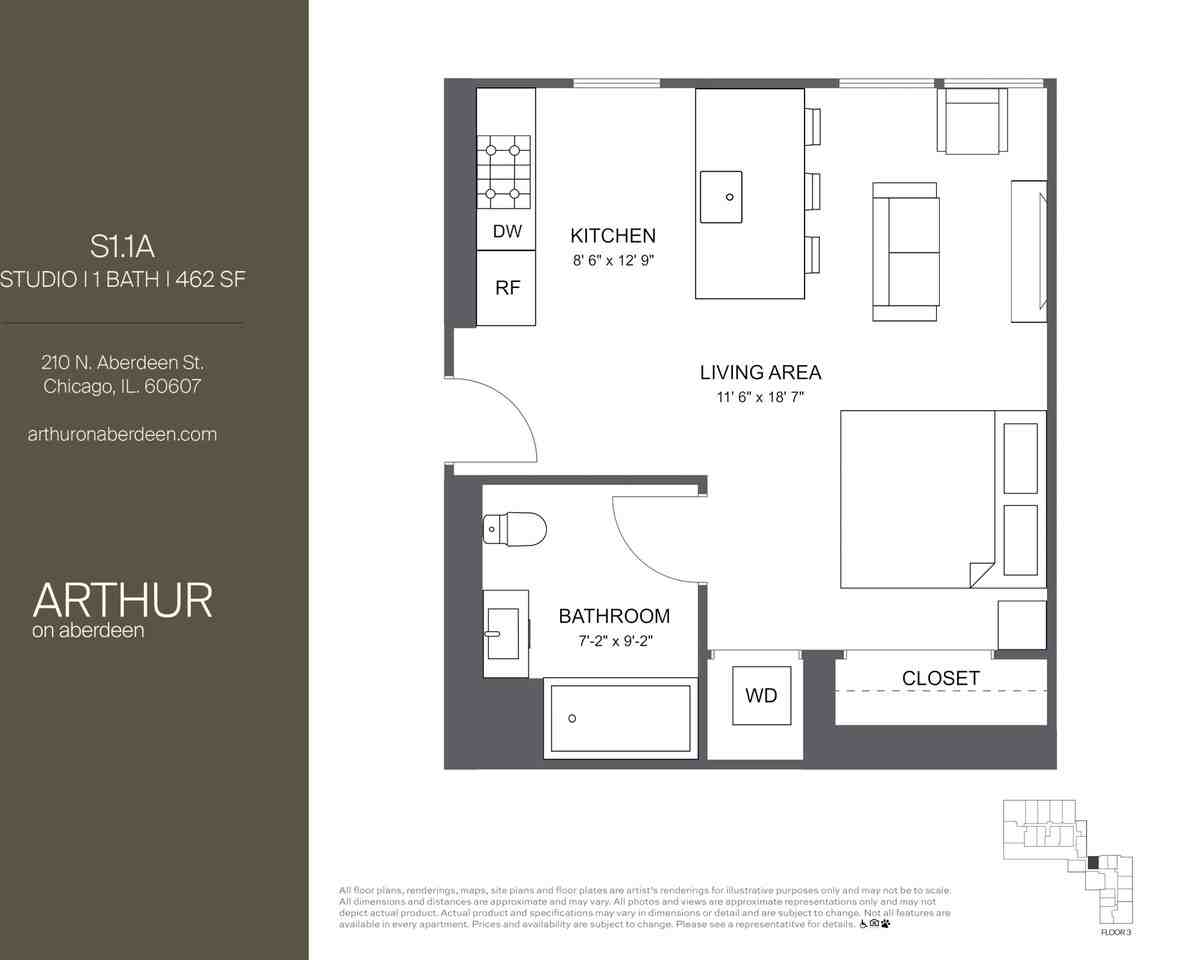 N Aberdeen St 616, Chicago, IL 60607 Studio Apartment for Rent