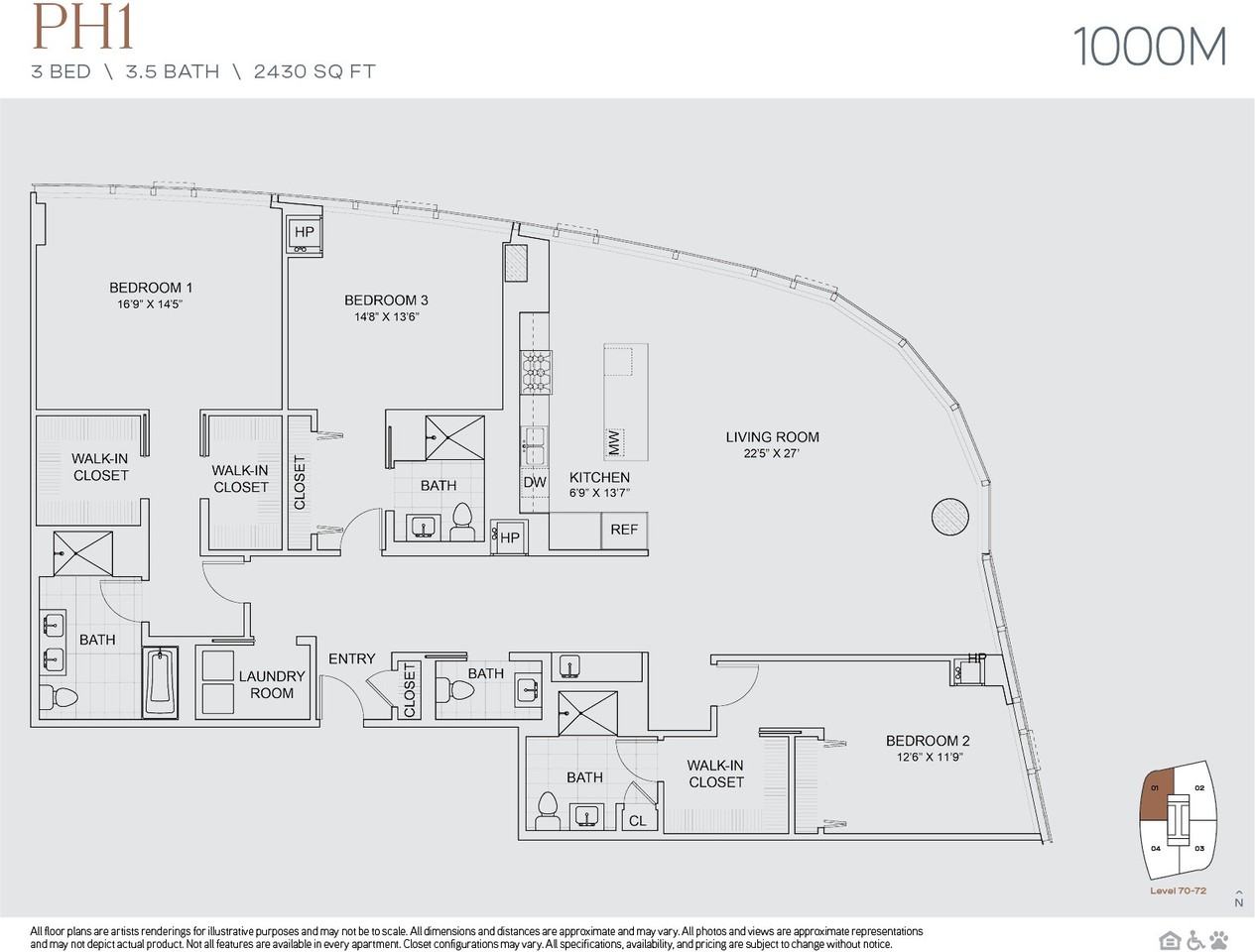 S Michigan Ave 7001, Chicago, IL 60605 3 Bedroom Apartment for Rent