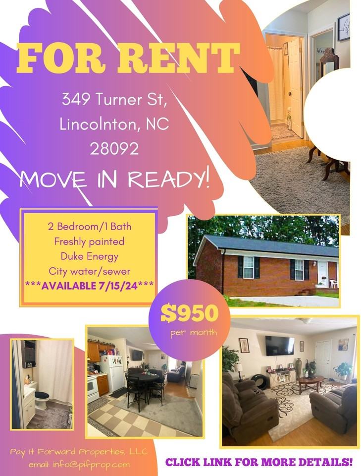 349 Turner St 349, Lincolnton, NC 28092 2 Bedroom Apartment for 950