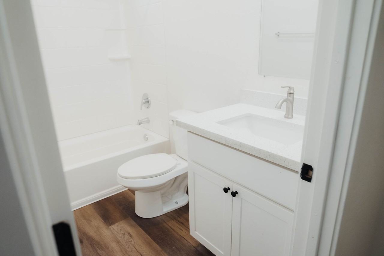 Apartment bathroom — representative home at The Chipman Apartments.