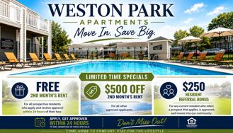 FREE 2nd Month's Rent When You Apply Within 24 Hours of Your Tour at Weston Park Apartments! - Photo 1 of 1