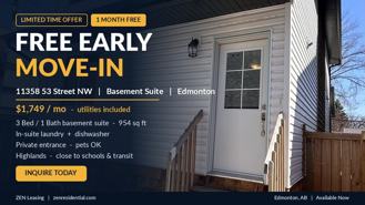 SF236 | 1 MONTH FREE | Spacious 3 Bedroom Basement Suite – Highlands - Photo 1 of 1