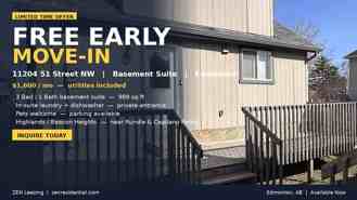 SF208 | 1 Month Free – Spacious 3 Bedroom Basement Suite – North Edmonton - Photo 1 of 1